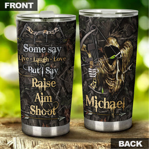 Camellia Personalized Hunting Raise Aim Shoot Stainless Steel Tumbler - Double-Walled Insulation Vacumm Flask - Gift For Hunters, Hunting Lovers, Halloween