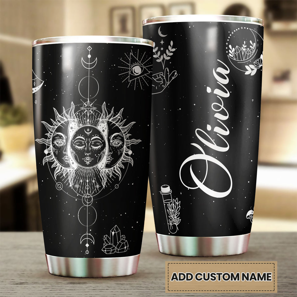 Camellia Personalized Hippie Astronomy Silver Style Stainless Steel Tumbler-Double-Walled Travel Therma Cup With Lid