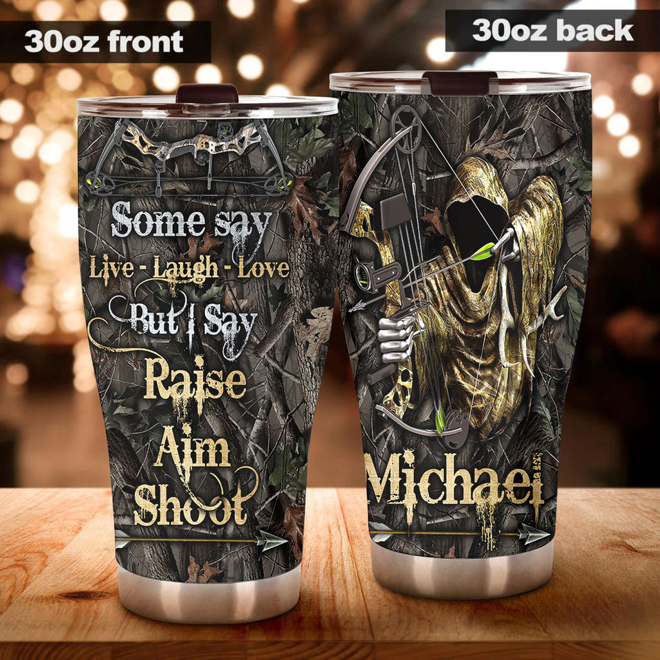 Camellia Personalized Hunting Raise Aim Shoot Stainless Steel Tumbler - Double-Walled Insulation Vacumm Flask - Gift For Hunters, Hunting Lovers, Halloween