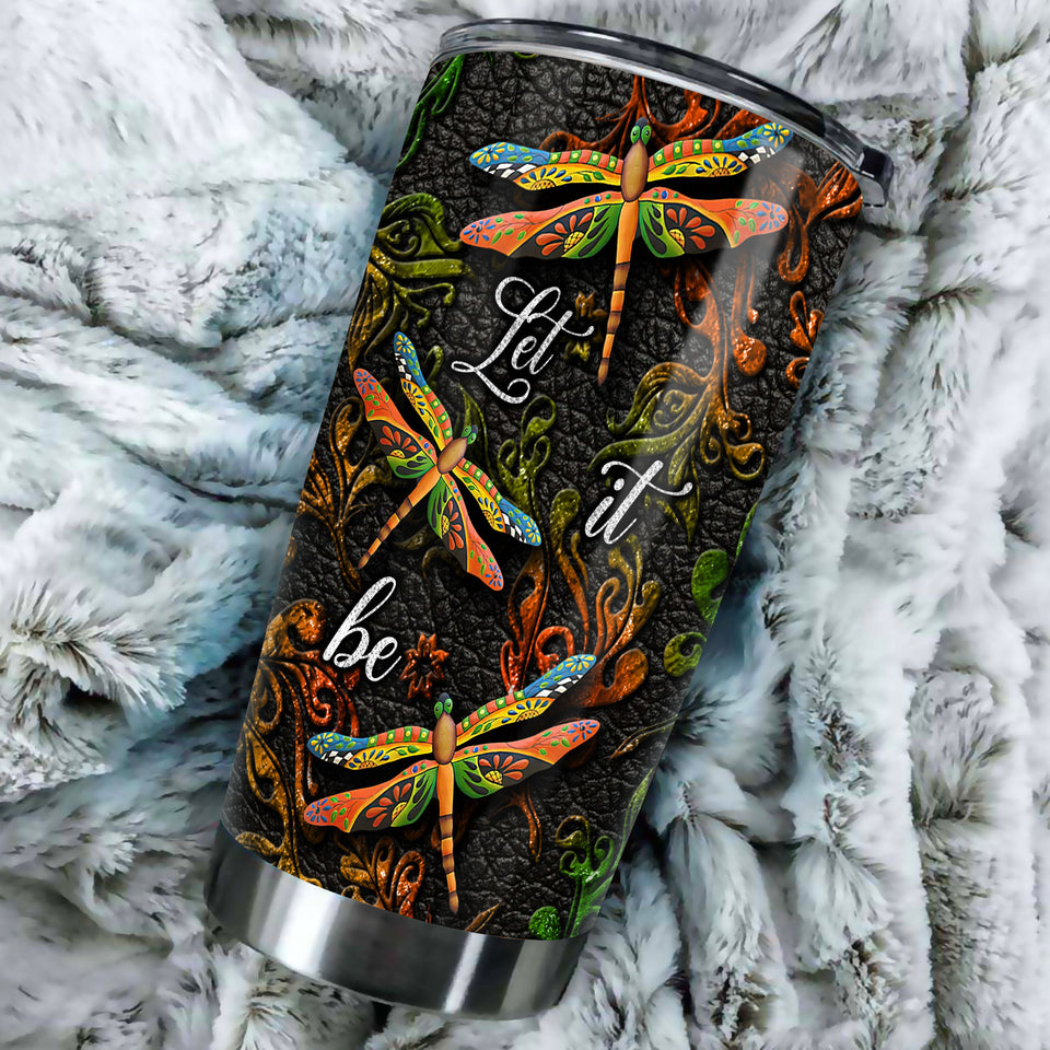 Camellia Personalized Dragonfly Let It Be Stainless Steel Tumbler - Customized Double-Walled Insulation Travel Thermal Cup With Lid