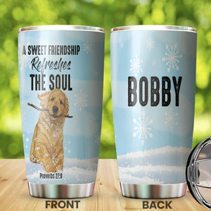 Camellia Personalized 3D Dog A Sweet Friendship Refreshes The Soul Stainless Steel Tumbler - Customized Double-Walled Insulation Travel Thermal Cup With Lid Gift For Dog Lover