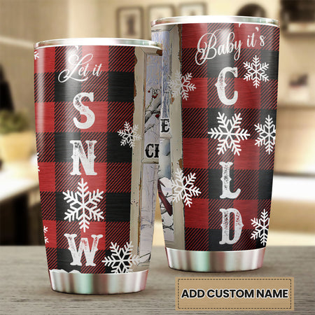 Camellia Personalized Christmas Let It Snow Baby It's Cold Stainless Steel Tumbler - Customized Double-Walled Insulation Travel Thermal Cup With Lid