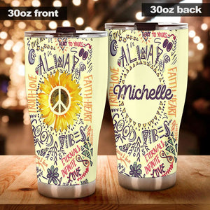 Camellia Personalized Always Good Vibes Doodle Hippie Style Stainless Steel Tumbler-Double-Walled Travel Therma Cup With Lid
