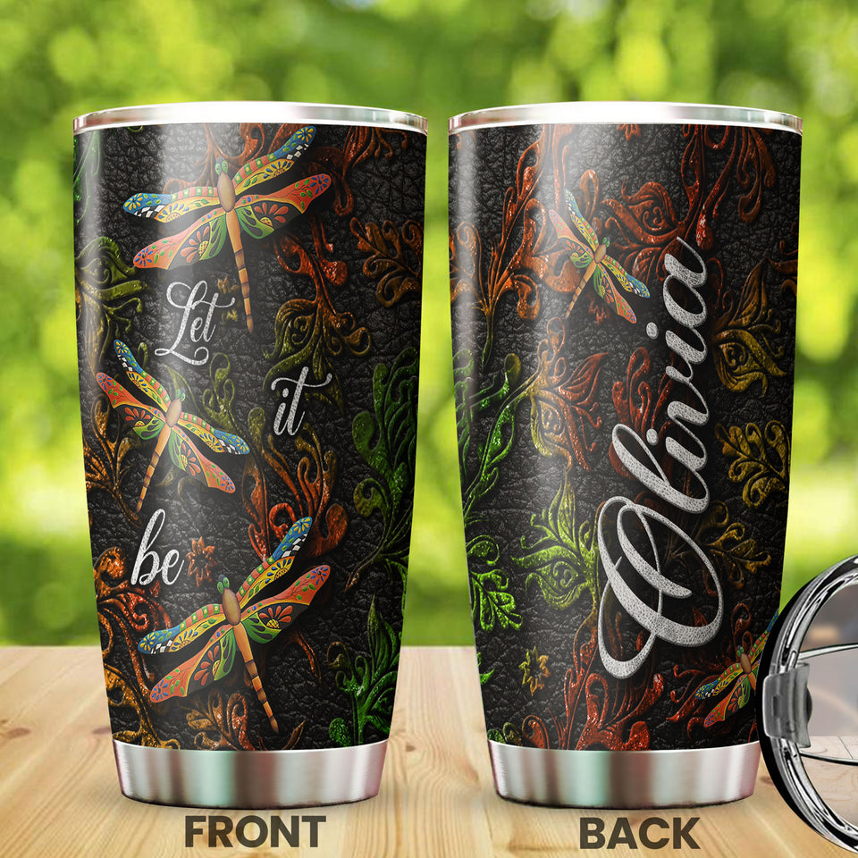 Camellia Personalized Dragonfly Let It Be Stainless Steel Tumbler - Customized Double-Walled Insulation Travel Thermal Cup With Lid