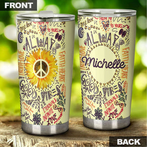 Camellia Personalized Always Good Vibes Doodle Hippie Style Stainless Steel Tumbler-Double-Walled Travel Therma Cup With Lid