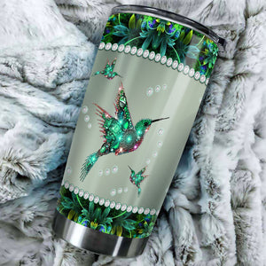 Camellia Personalized Hummingbird Jewerly Style Stainless Steel Tumbler-Double-Walled Insulation Travel Cup With Lid