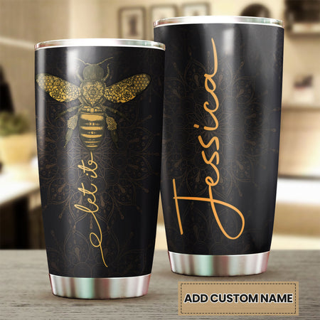 Camellia Personalized Let It Bee Stainless Steel Tumbler- Sweat-Proof Travel Therma Cup With Lid