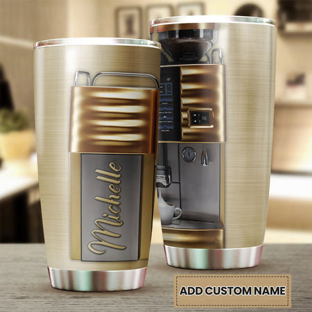 Camellia Personalized 3D Coffee Machine Stainless Steel Tumbler - Customized Double-Walled Insulation Travel Thermal Cup With Lid Gift For Coffee Maker