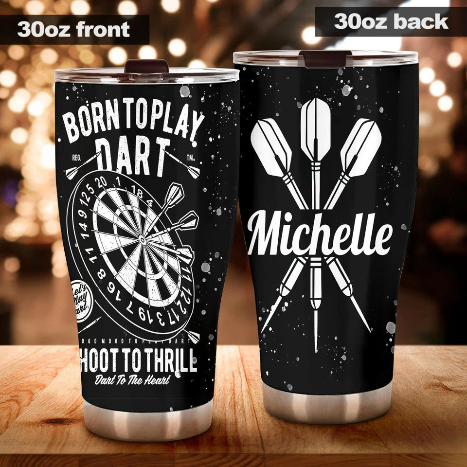 Camellia Personalized Born To Play Darts Black Stainless Steel Tumbler-Double-Walled Insulation Gift For Darts Player