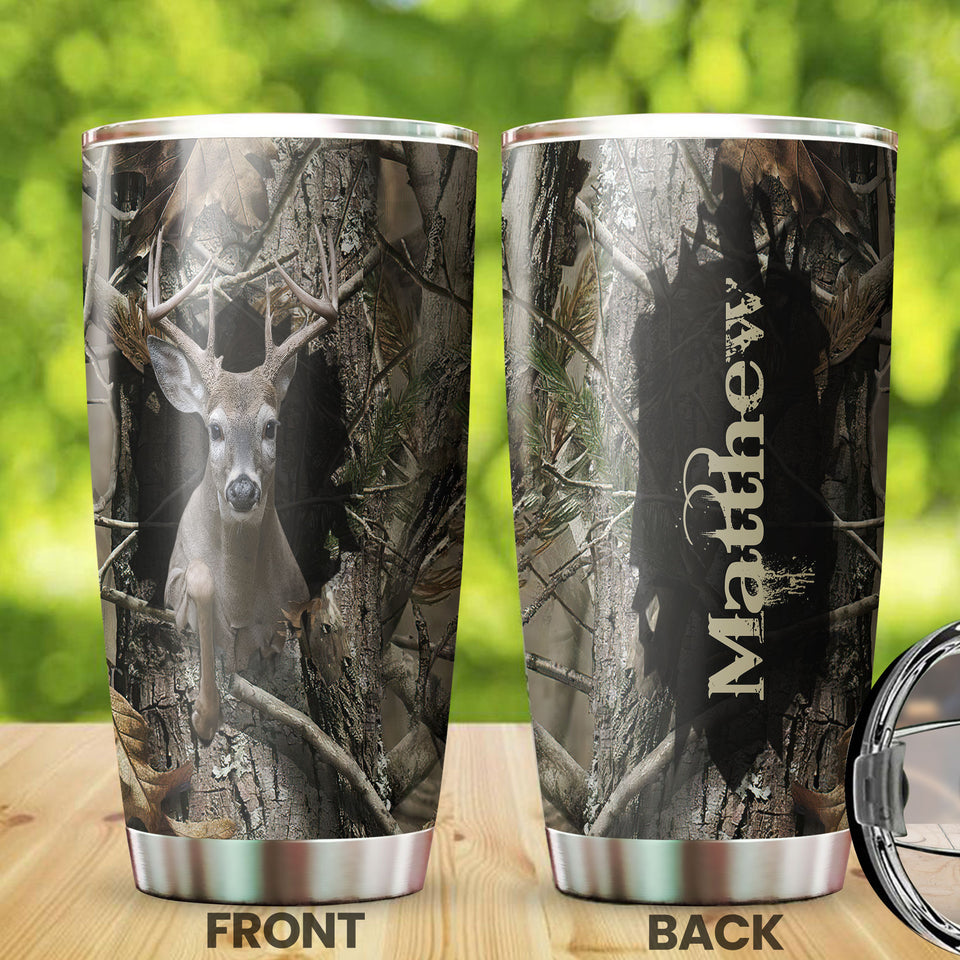 Camellia Persionalized 3D Deer Stainless Steel Tumbler - Customized Double - Walled Insulation Travel Thermal Cup With Lid