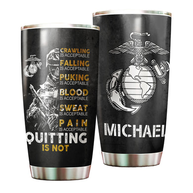 Camellia Personalized Marine Corps Never Quit Stainless Steel Tumbler-Sweat-Proof Double Wall Travel Cup With Lid