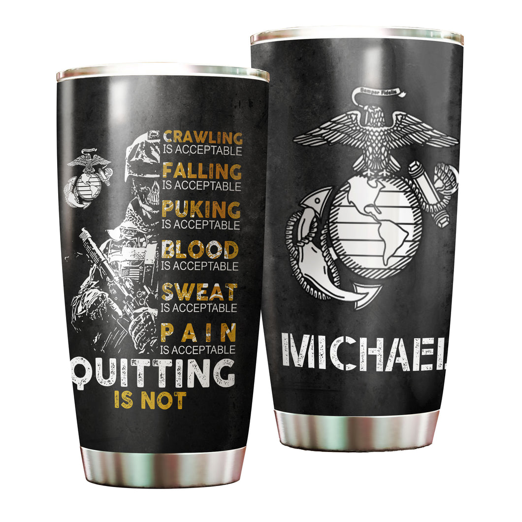 Camellia Personalized Marine Corps Never Quit Stainless Steel Tumbler-Sweat-Proof Double Wall Travel Cup With Lid