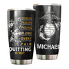 Camellia Personalized Marine Corps Never Quit Stainless Steel Tumbler-Sweat-Proof Double Wall Travel Cup With Lid