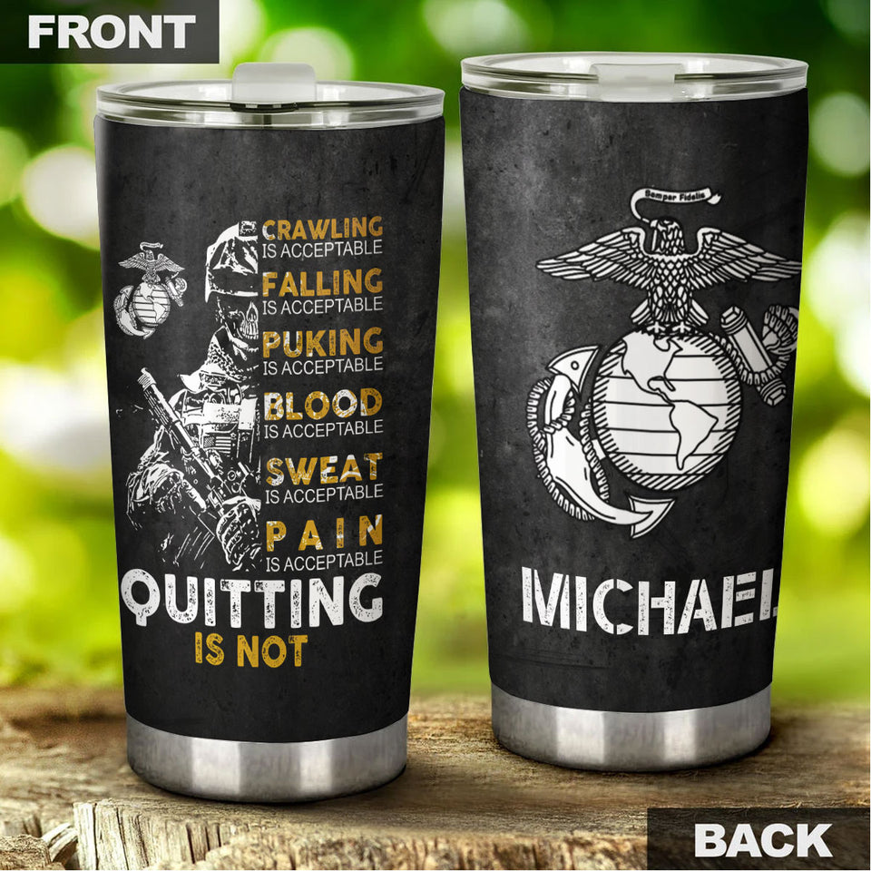 Camellia Personalized Marine Corps Never Quit Stainless Steel Tumbler-Sweat-Proof Double Wall Travel Cup With Lid