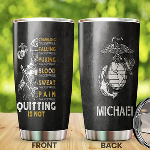 Camellia Personalized Marine Corps Never Quit Stainless Steel Tumbler-Sweat-Proof Double Wall Travel Cup With Lid