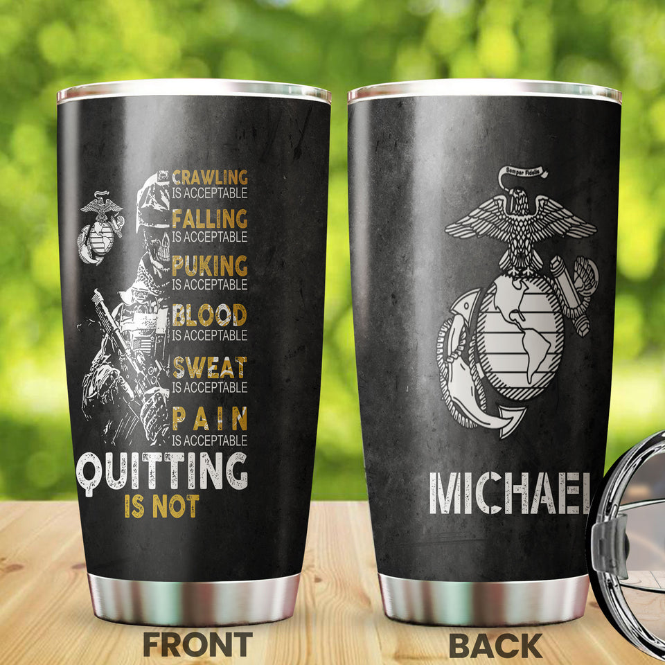 Camellia Personalized Marine Corps Never Quit Stainless Steel Tumbler-Sweat-Proof Double Wall Travel Cup With Lid