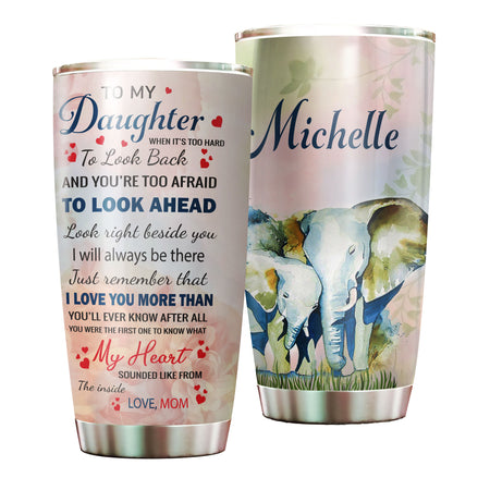 Camellia Personalized Elephant Loving Letter From  Mom To Daughter Stainless Steel Tumbler-Double-Walled Travel Therma Cup With Lid 02