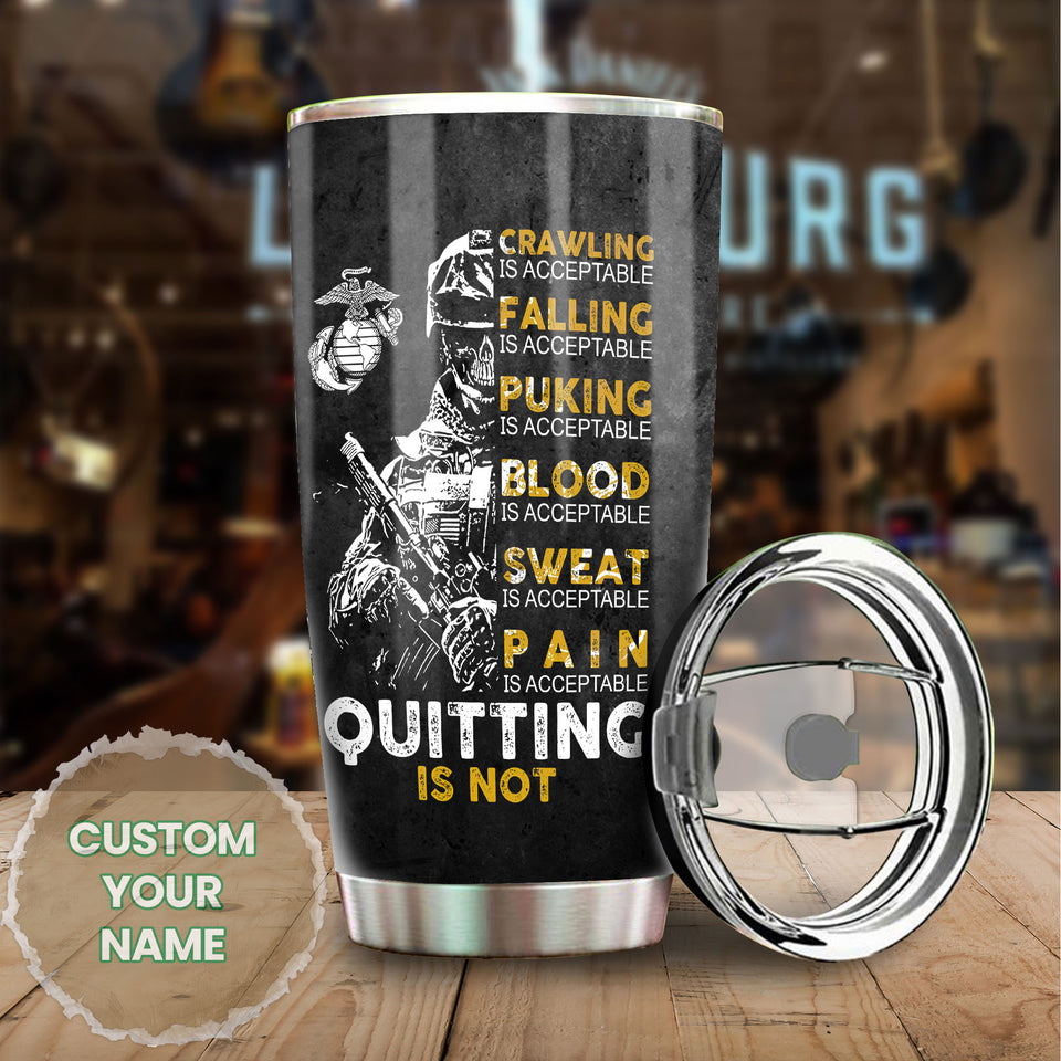 Camellia Personalized Marine Corps Never Quit Stainless Steel Tumbler-Sweat-Proof Double Wall Travel Cup With Lid