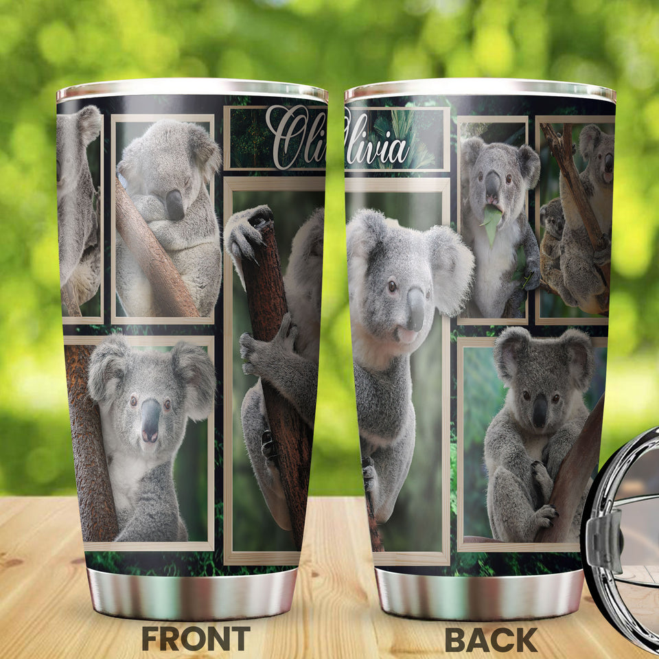 Camellia Personalized Cute Koala In Frame Stainless Steel Tumbler-Double-Walled Insulation Cup With Lid Gift For Animal Lover Koala Lover 01
