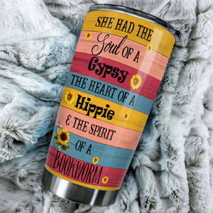 Camellia Personalized The Spirit Of A Bookworm Stainless Steel Tumbler - Double-Walled Insulation Vacumm Flask - Gift For Book Lovers, Nerd, International Book Day