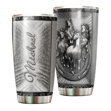 Camellia Personalized Horse Silver Style Stainless Steel Tumbler - Double-Walled Insulation Vacumm Flask - Gift For Horse Lovers, Cowgirls, Cowboys, Perfect Christmas, Thanksgiving Gift 02