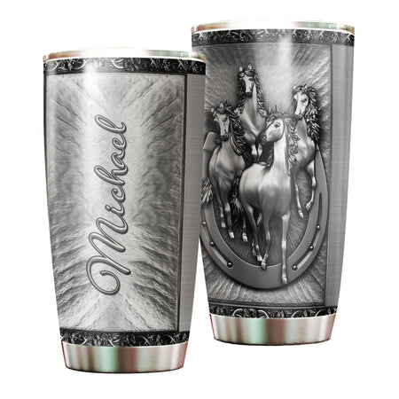Camellia Personalized Horse Silver Style Stainless Steel Tumbler - Double-Walled Insulation Vacumm Flask - Gift For Horse Lovers, Cowgirls, Cowboys, Perfect Christmas, Thanksgiving Gift 02