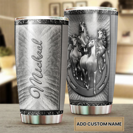 Camellia Personalized Horse Silver Style Stainless Steel Tumbler - Double-Walled Insulation Vacumm Flask - Gift For Horse Lovers, Cowgirls, Cowboys, Perfect Christmas, Thanksgiving Gift 02