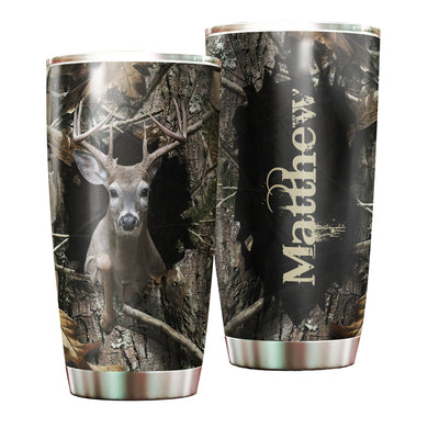 Camellia Persionalized 3D Deer Stainless Steel Tumbler - Customized Double - Walled Insulation Travel Thermal Cup With Lid