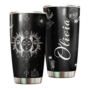 Camellia Personalized Hippie Astronomy Silver Style Stainless Steel Tumbler-Double-Walled Travel Therma Cup With Lid