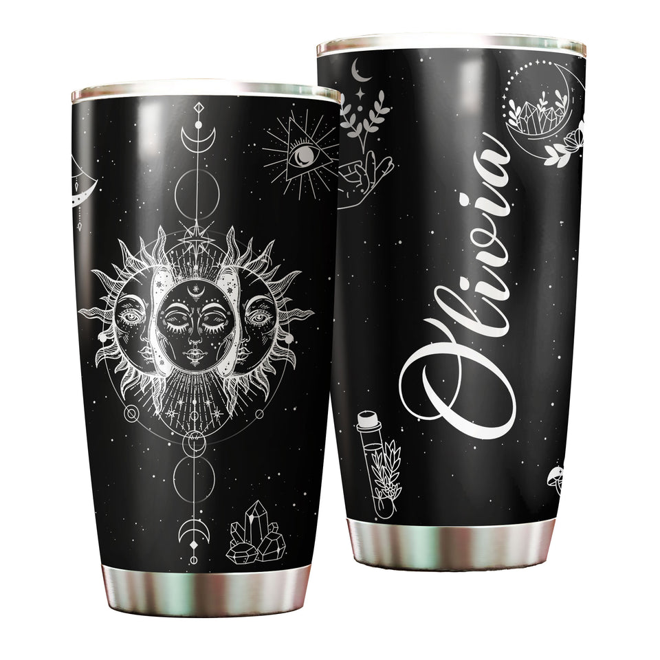 Camellia Personalized Hippie Astronomy Silver Style Stainless Steel Tumbler-Double-Walled Travel Therma Cup With Lid