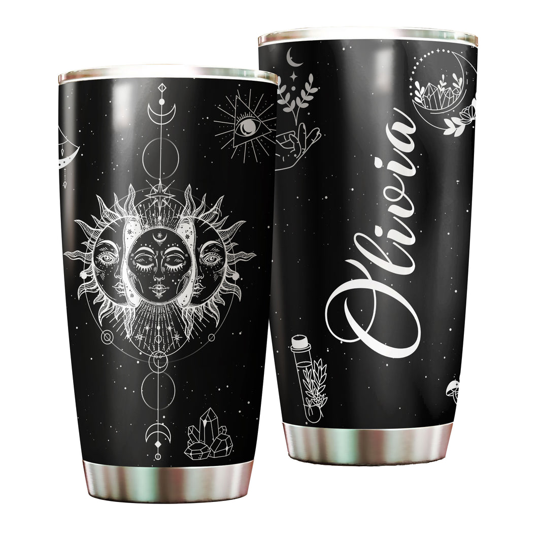 Camellia Personalized Hippie Astronomy Silver Style Stainless Steel Tumbler-Double-Walled Travel Therma Cup With Lid