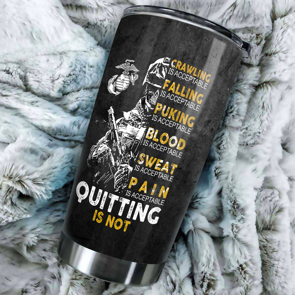 Camellia Personalized Marine Corps Never Quit Stainless Steel Tumbler-Sweat-Proof Double Wall Travel Cup With Lid