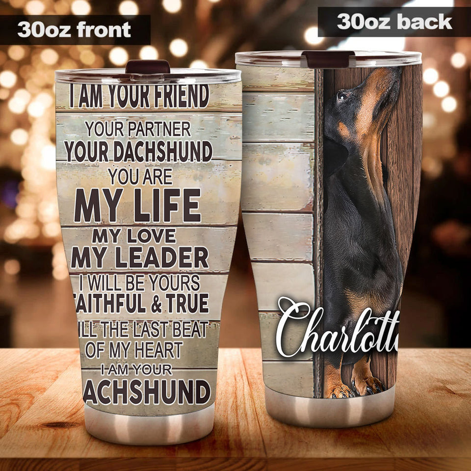 Camellia Personalized 3D  Dachshund Im Your Friend Stainless Steel Tumbler - Customized Double-Walled Insulation Travel Thermal Cup With Lid Gift For Dog Lover