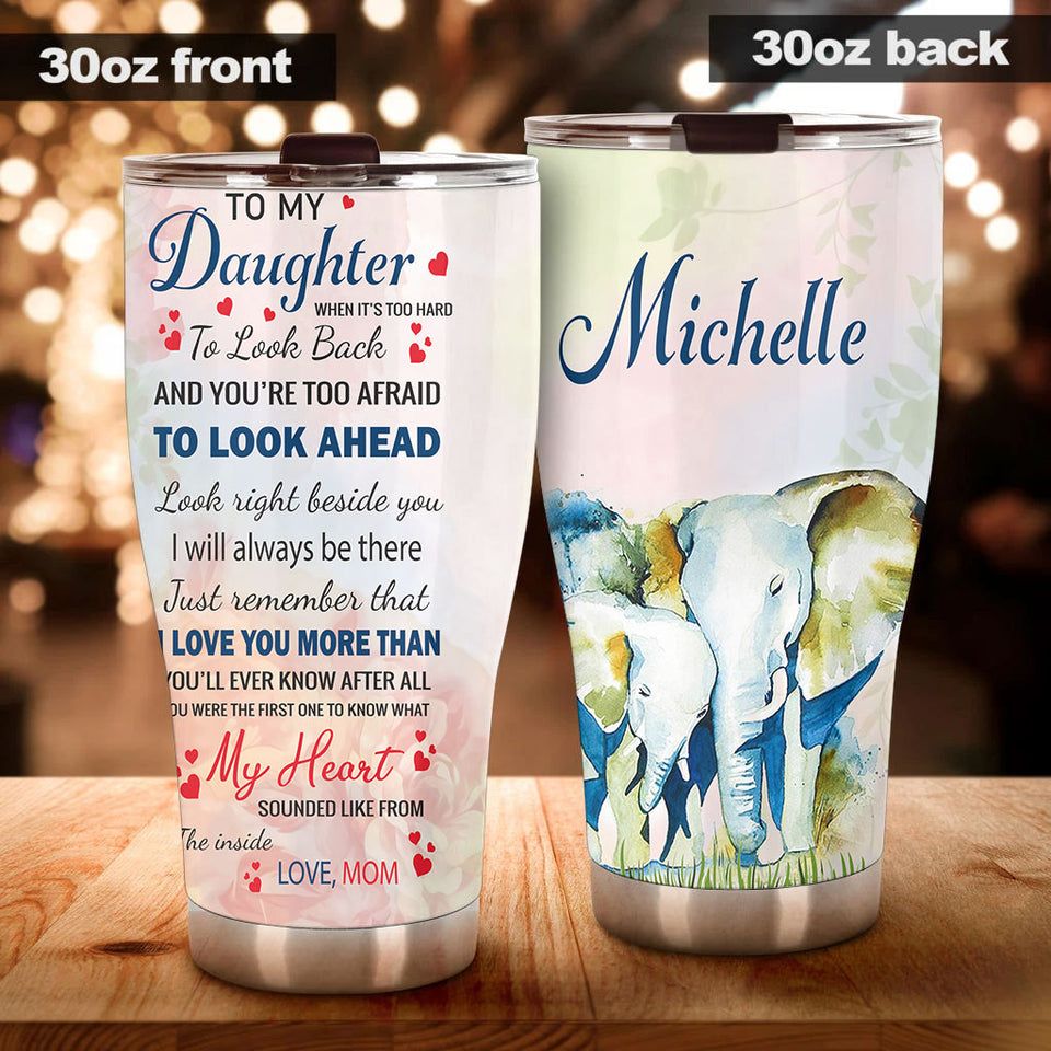 Camellia Personalized Elephant Loving Letter From  Mom To Daughter Stainless Steel Tumbler-Double-Walled Travel Therma Cup With Lid 02