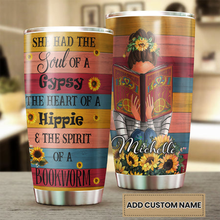 Camellia Personalized The Spirit Of A Bookworm Stainless Steel Tumbler - Double-Walled Insulation Vacumm Flask - Gift For Book Lovers, Nerd, International Book Day