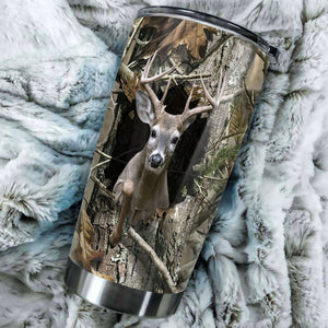 Camellia Persionalized 3D Deer Stainless Steel Tumbler - Customized Double - Walled Insulation Travel Thermal Cup With Lid