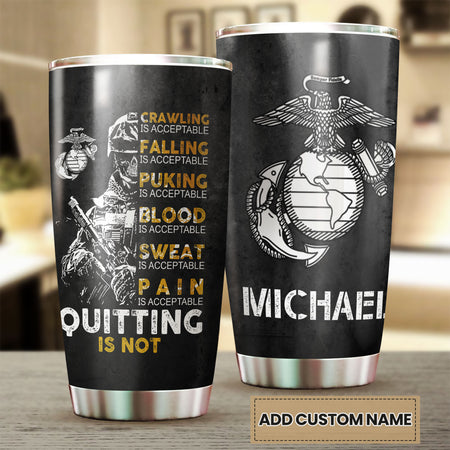 Camellia Personalized Marine Corps Never Quit Stainless Steel Tumbler-Sweat-Proof Double Wall Travel Cup With Lid