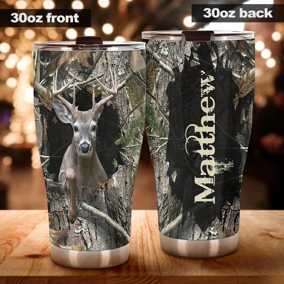 Camellia Persionalized 3D Deer Stainless Steel Tumbler - Customized Double - Walled Insulation Travel Thermal Cup With Lid