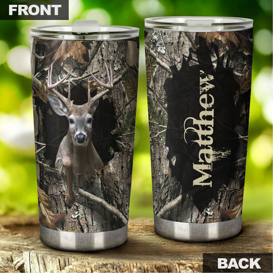 Camellia Persionalized 3D Deer Stainless Steel Tumbler - Customized Double - Walled Insulation Travel Thermal Cup With Lid