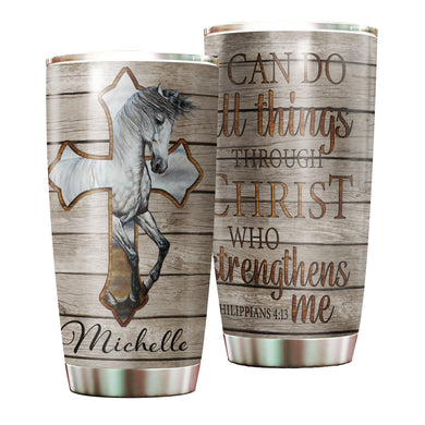 Camellia Personalized Horse Cross Stainless Steel Tumbler - Double-Walled Insulation Vacumm Flask - Gift For Horse Lovers, Cowgirls, Cowboys, Perfect Christmas, Thanksgiving Gift