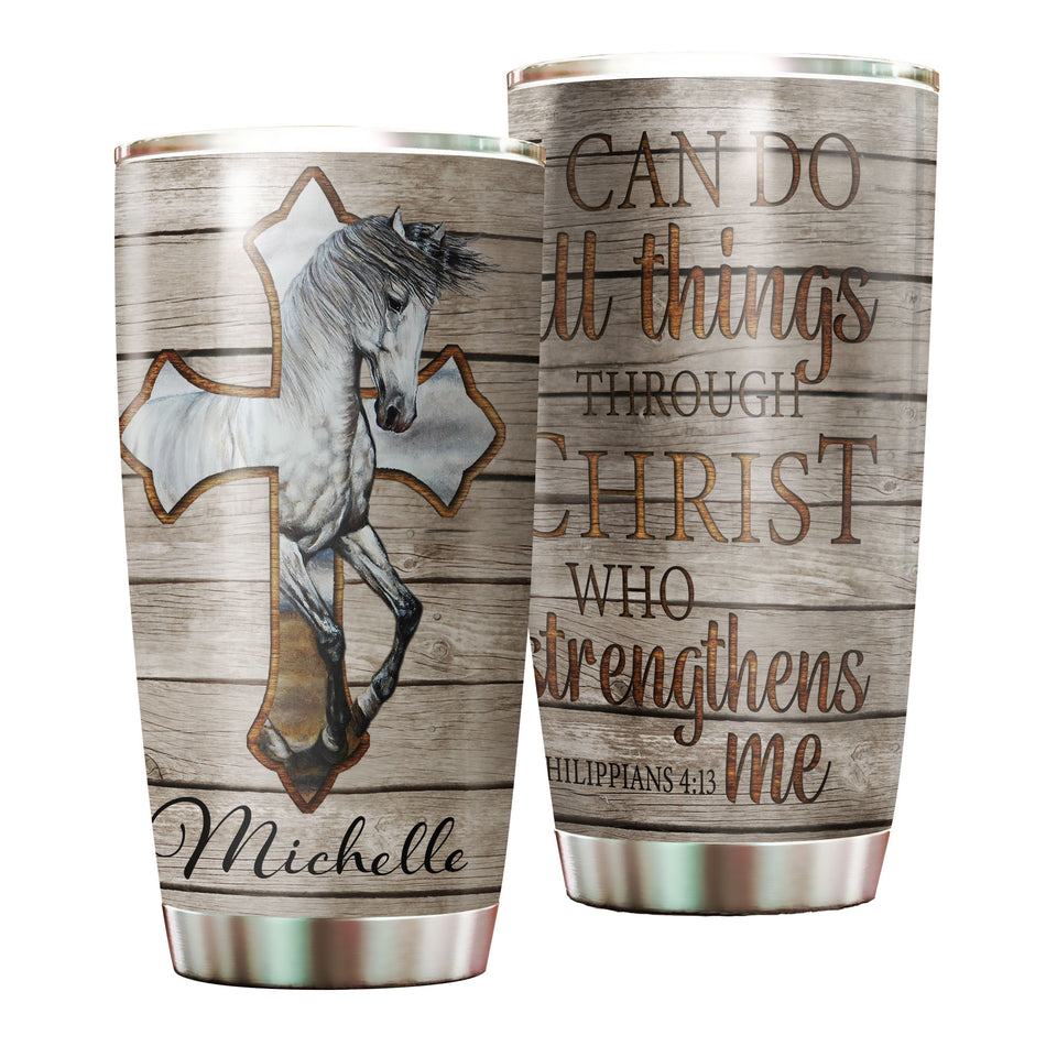 Camellia Personalized Horse Cross Stainless Steel Tumbler - Double-Walled Insulation Vacumm Flask - Gift For Horse Lovers, Cowgirls, Cowboys, Perfect Christmas, Thanksgiving Gift