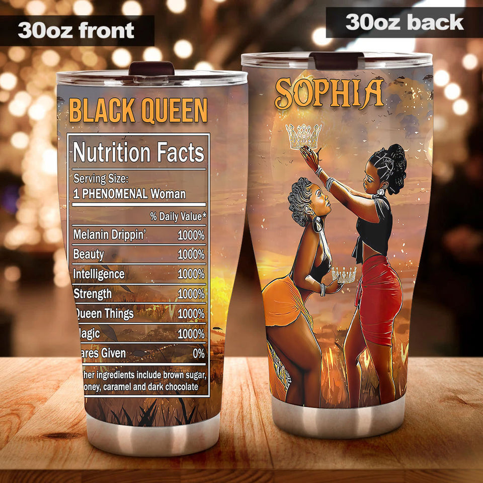 Camellia Personalized Black Women Stainless Steel Tumbler - Double-Walled Insulation Vacumm Flask - Gift For Black Queen, International Women's Day, Hippie Girls 14