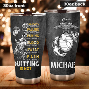 Camellia Personalized Marine Corps Never Quit Stainless Steel Tumbler-Sweat-Proof Double Wall Travel Cup With Lid