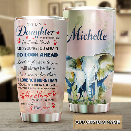 Camellia Personalized Elephant Loving Letter From  Mom To Daughter Stainless Steel Tumbler-Double-Walled Travel Therma Cup With Lid 02