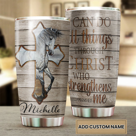 Camellia Personalized Horse Cross Stainless Steel Tumbler - Double-Walled Insulation Vacumm Flask - Gift For Horse Lovers, Cowgirls, Cowboys, Perfect Christmas, Thanksgiving Gift