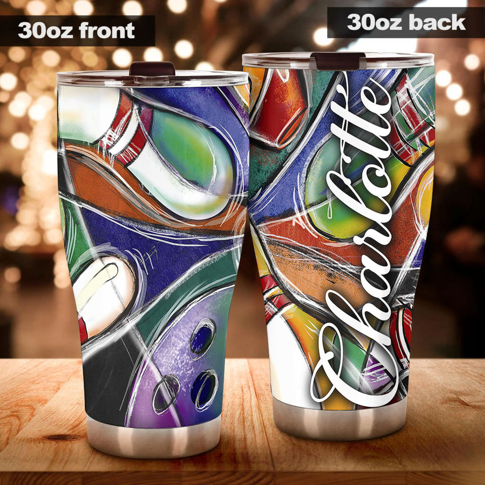 Camellia Personalized Bowling Painting Stainless Steel Tumbler - Double-Walled Insulation Vacumm Flask - Gift For Bowling Lovers, National Bowling Day 8th August