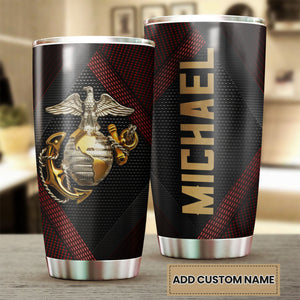 Camellia Personalized Marine Corps Mental Style Stainless Steel Tumbler-Sweat-Proof Double Wall Travel Cup With Lid