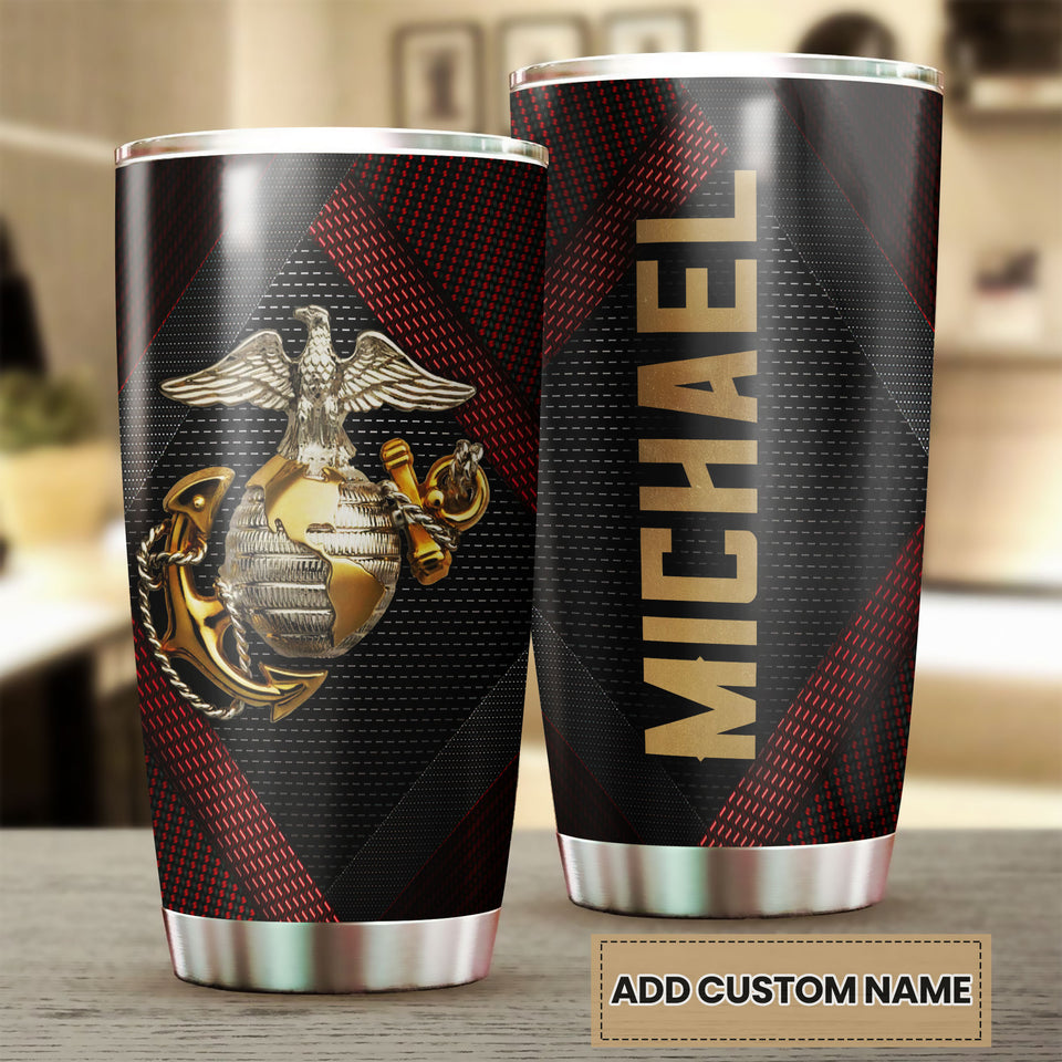 Camellia Personalized Marine Corps Mental Style Stainless Steel Tumbler-Sweat-Proof Double Wall Travel Cup With Lid