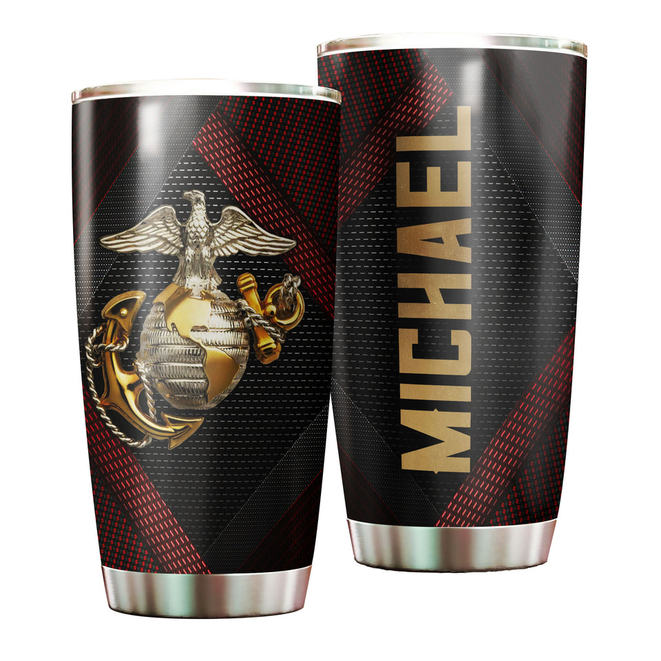 Camellia Personalized Marine Corps Mental Style Stainless Steel Tumbler-Sweat-Proof Double Wall Travel Cup With Lid