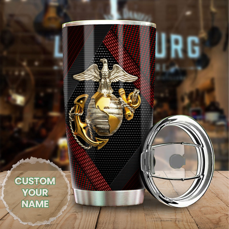 Camellia Personalized Marine Corps Mental Style Stainless Steel Tumbler-Sweat-Proof Double Wall Travel Cup With Lid